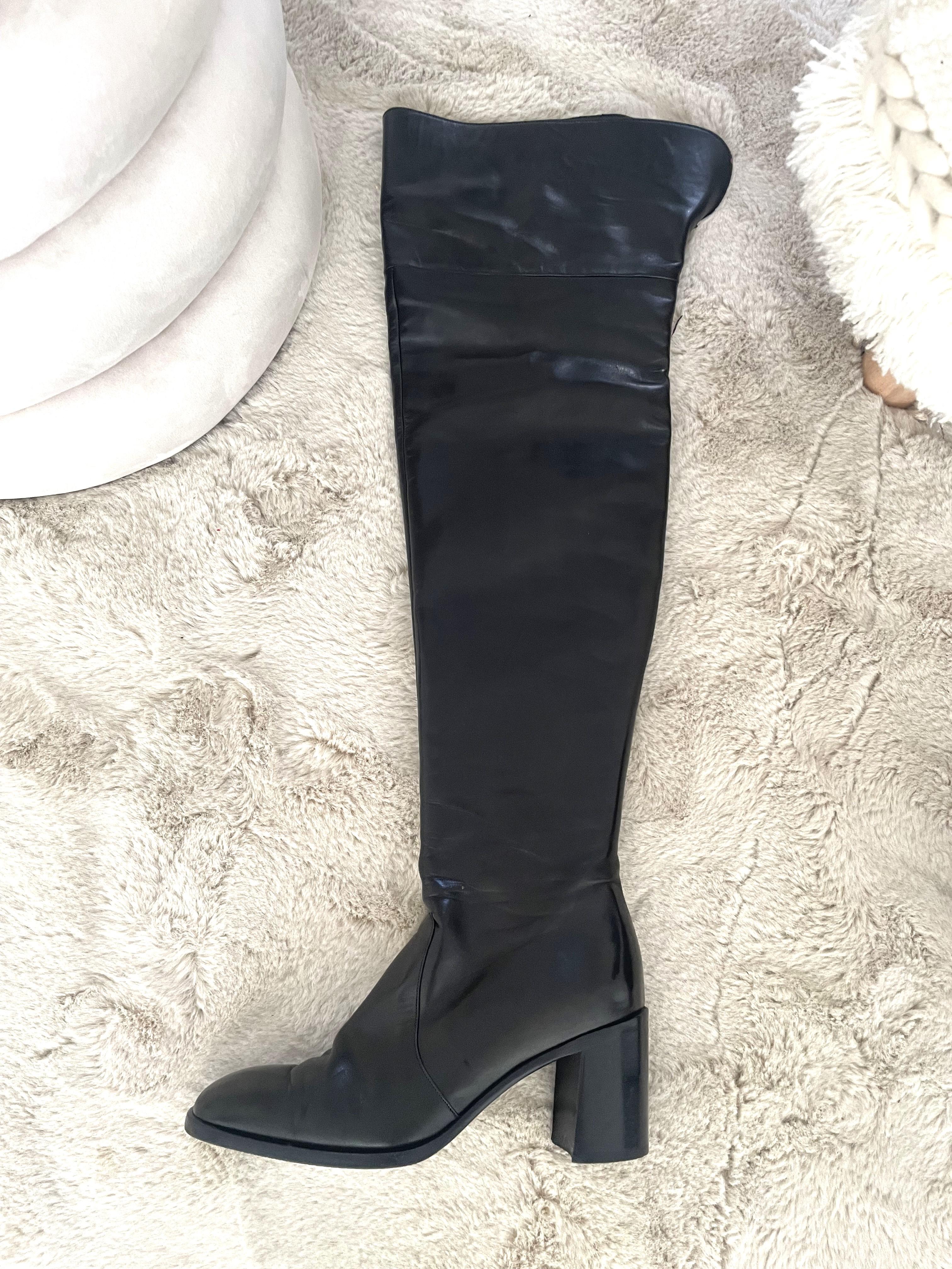 Vintage 90s I Cavallin Over the Knee Leather Black Boots size IT 40 In Good Condition For Sale In 'S-HERTOGENBOSCH, NL