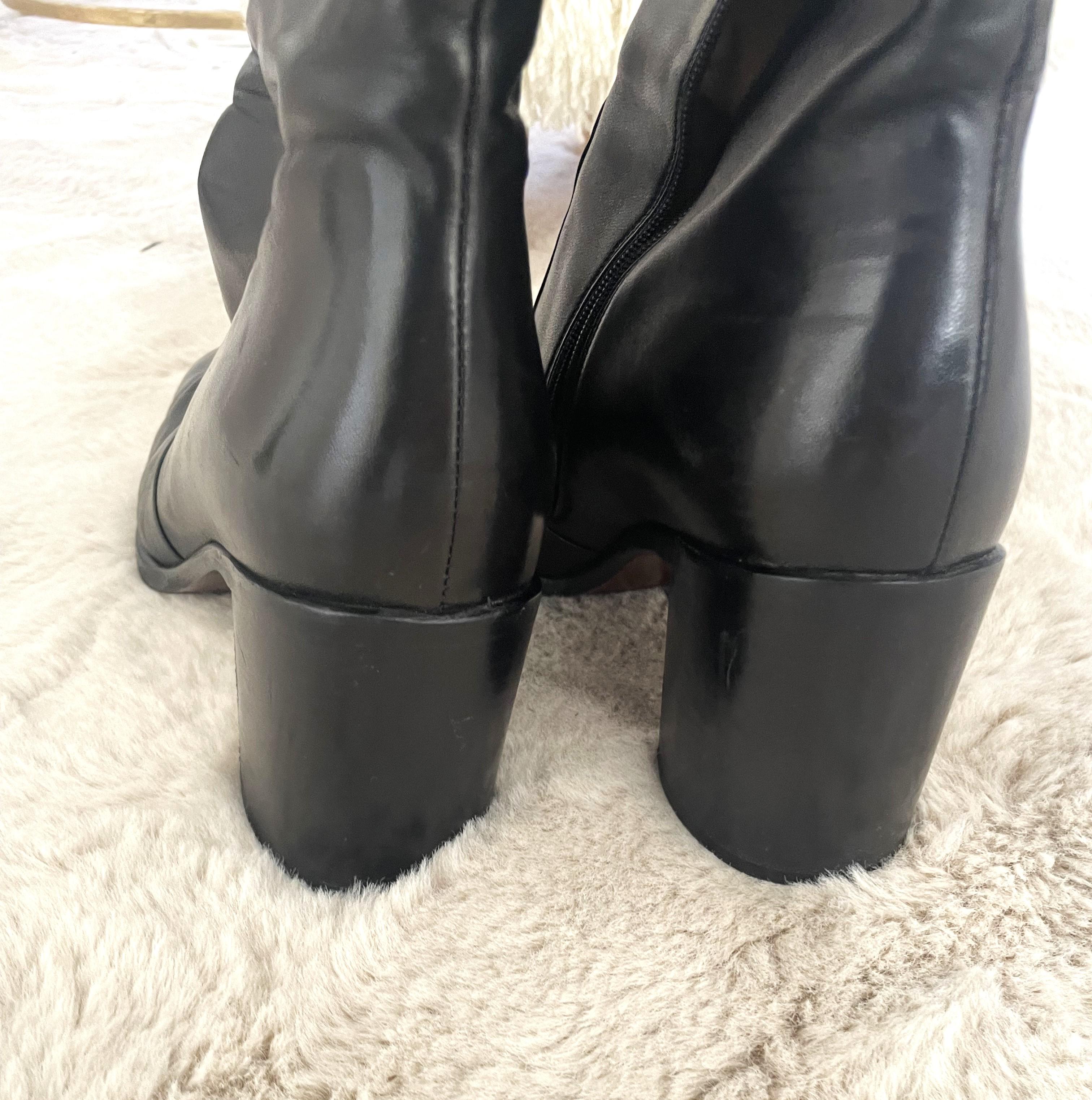 Women's Vintage 90s I Cavallin Over the Knee Leather Black Boots size IT 40 For Sale