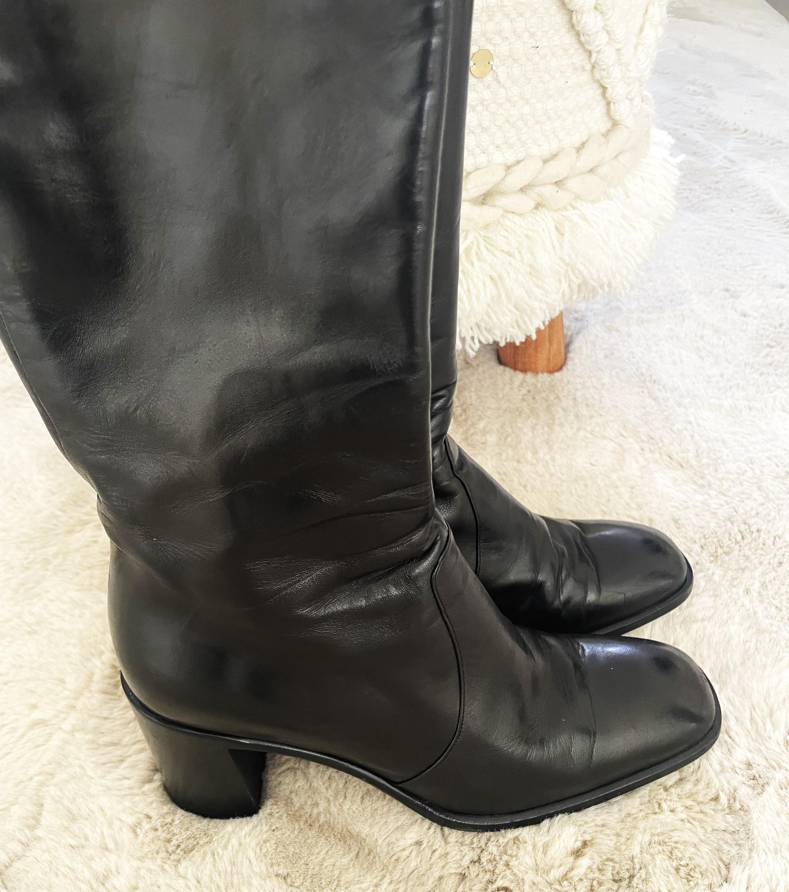 Vintage 90er Jahre I Cavallin Overknee-Stiefel aus schwarzem Leder Größe IT 40 Damen im Angebot