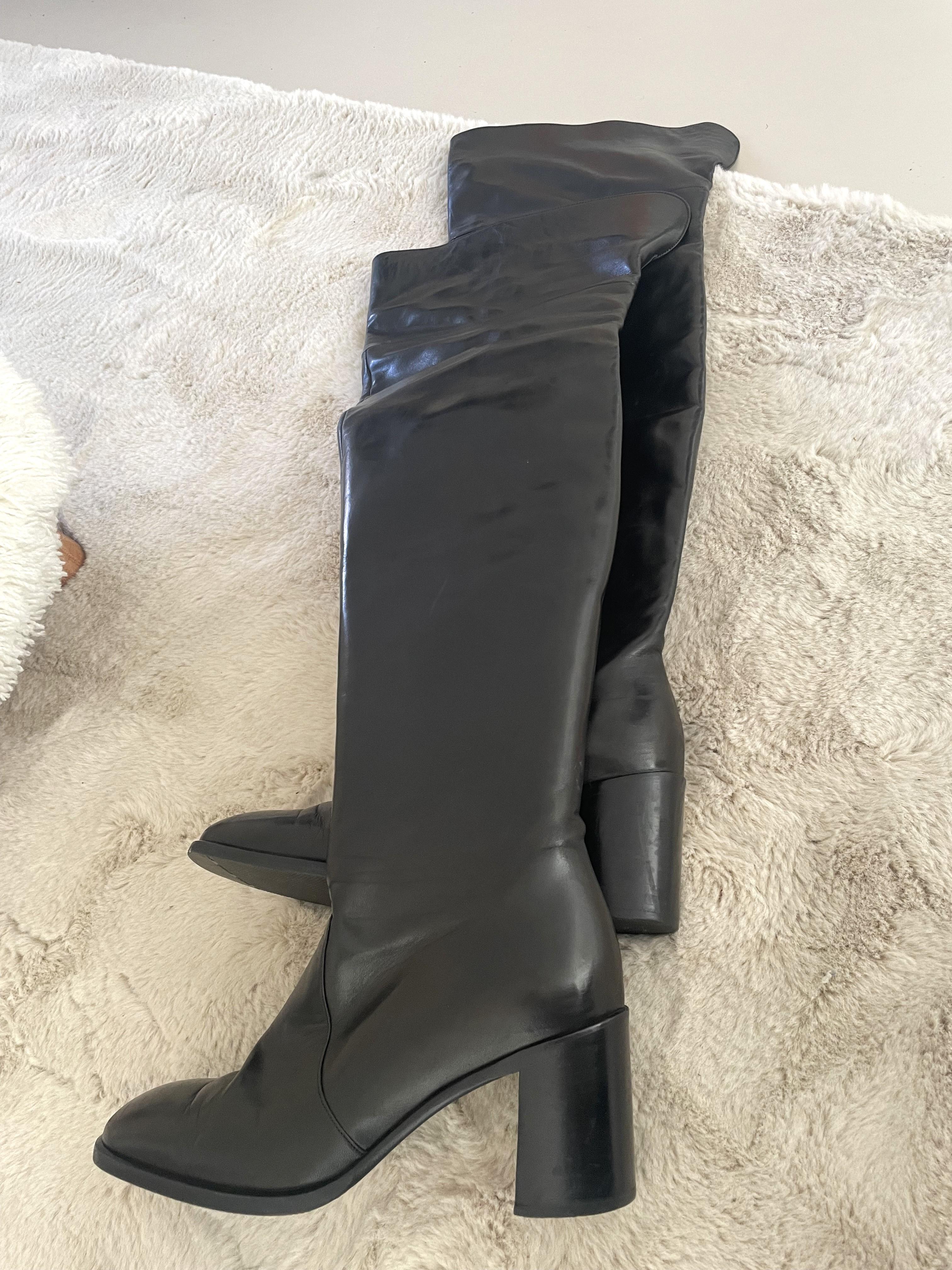 Vintage 90s I Cavallin Over the Knee Leather Black Boots size IT 40 For Sale 3