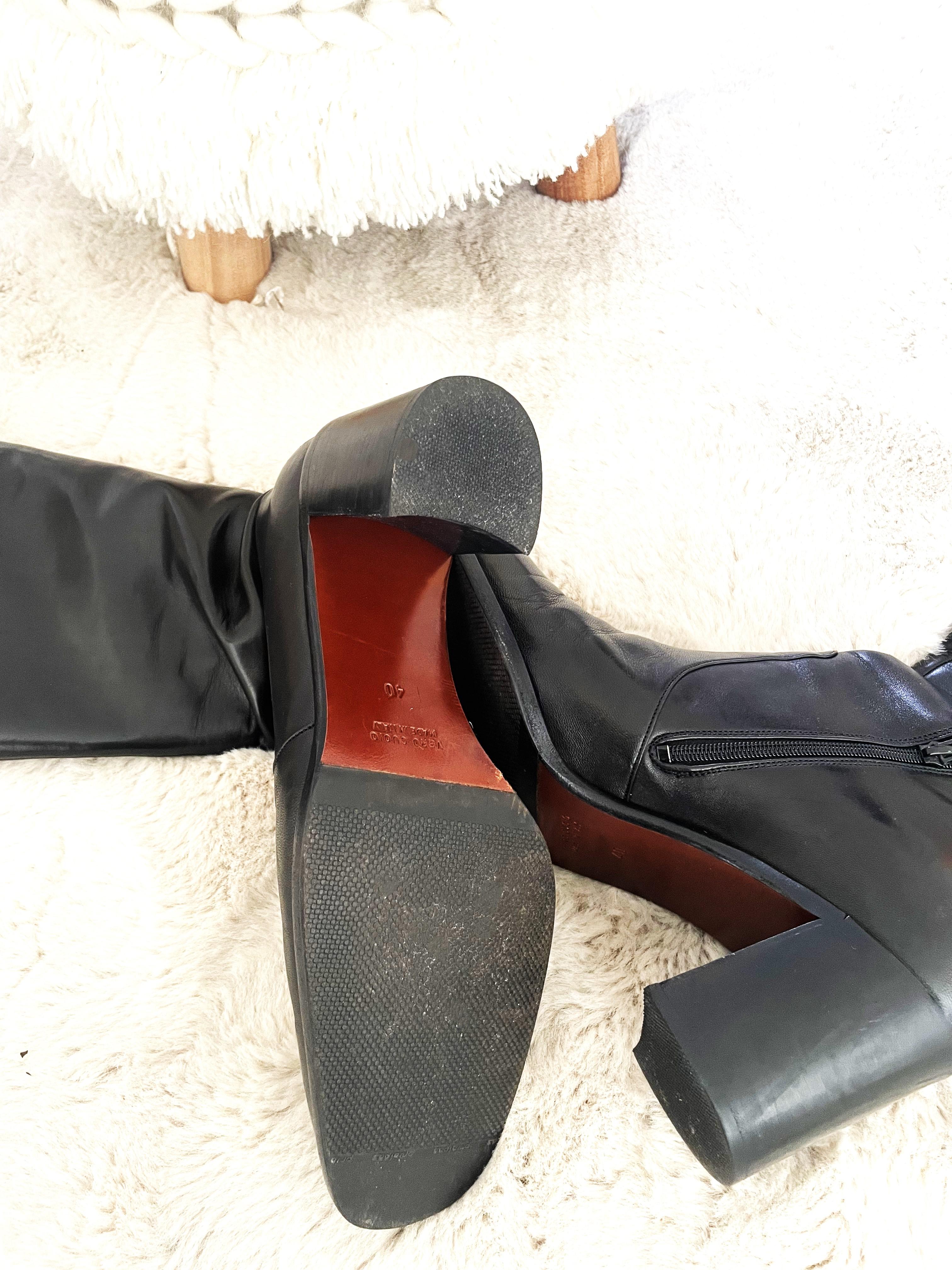 Vintage 90er Jahre I Cavallin Overknee-Stiefel aus schwarzem Leder Größe IT 40 im Angebot 2