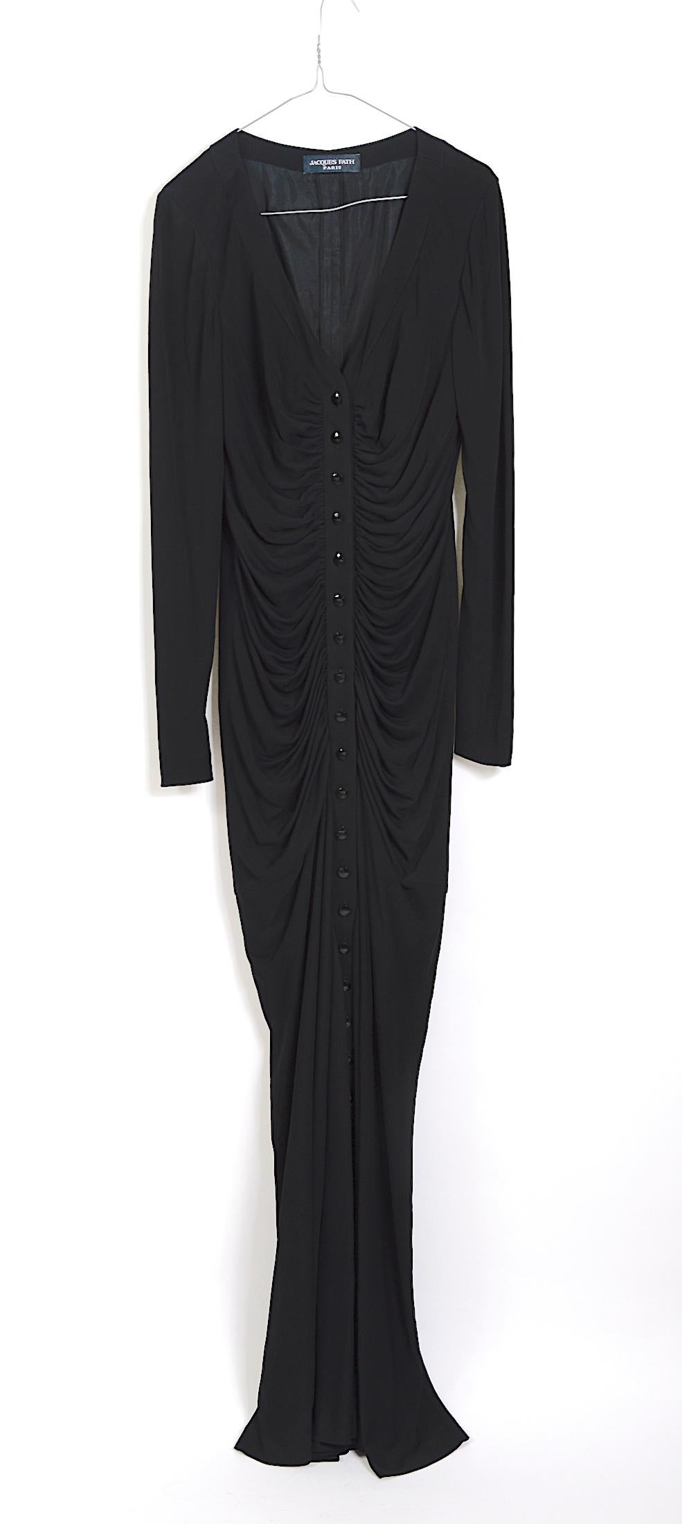 Vintage 90s Jacques Fath draped black jersey long dress  In Excellent Condition In Antwerp, BE