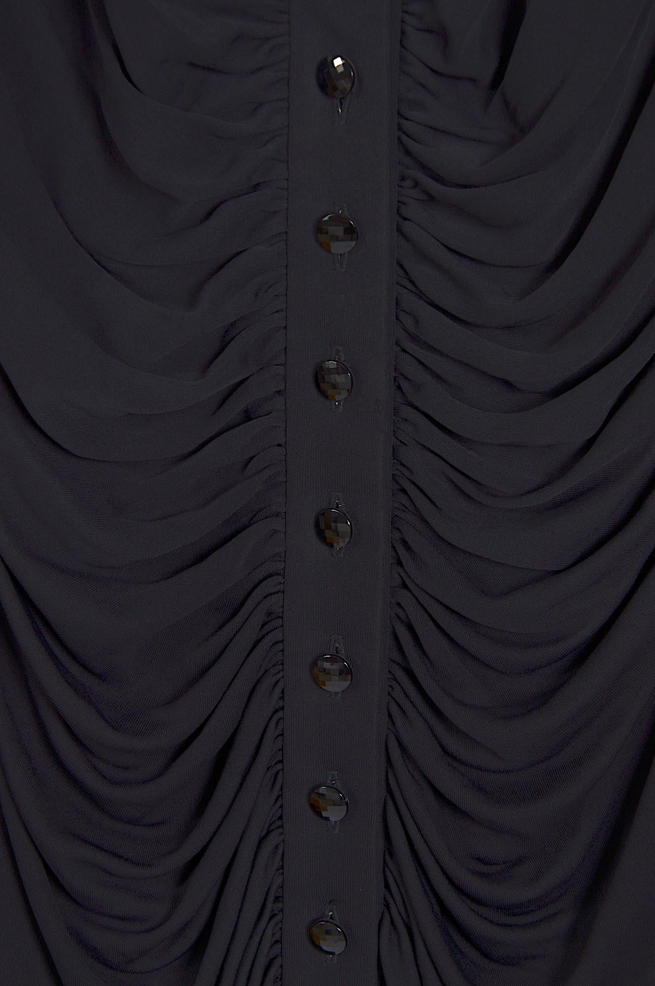 Women's Vintage 90s Jacques Fath draped black jersey long dress 