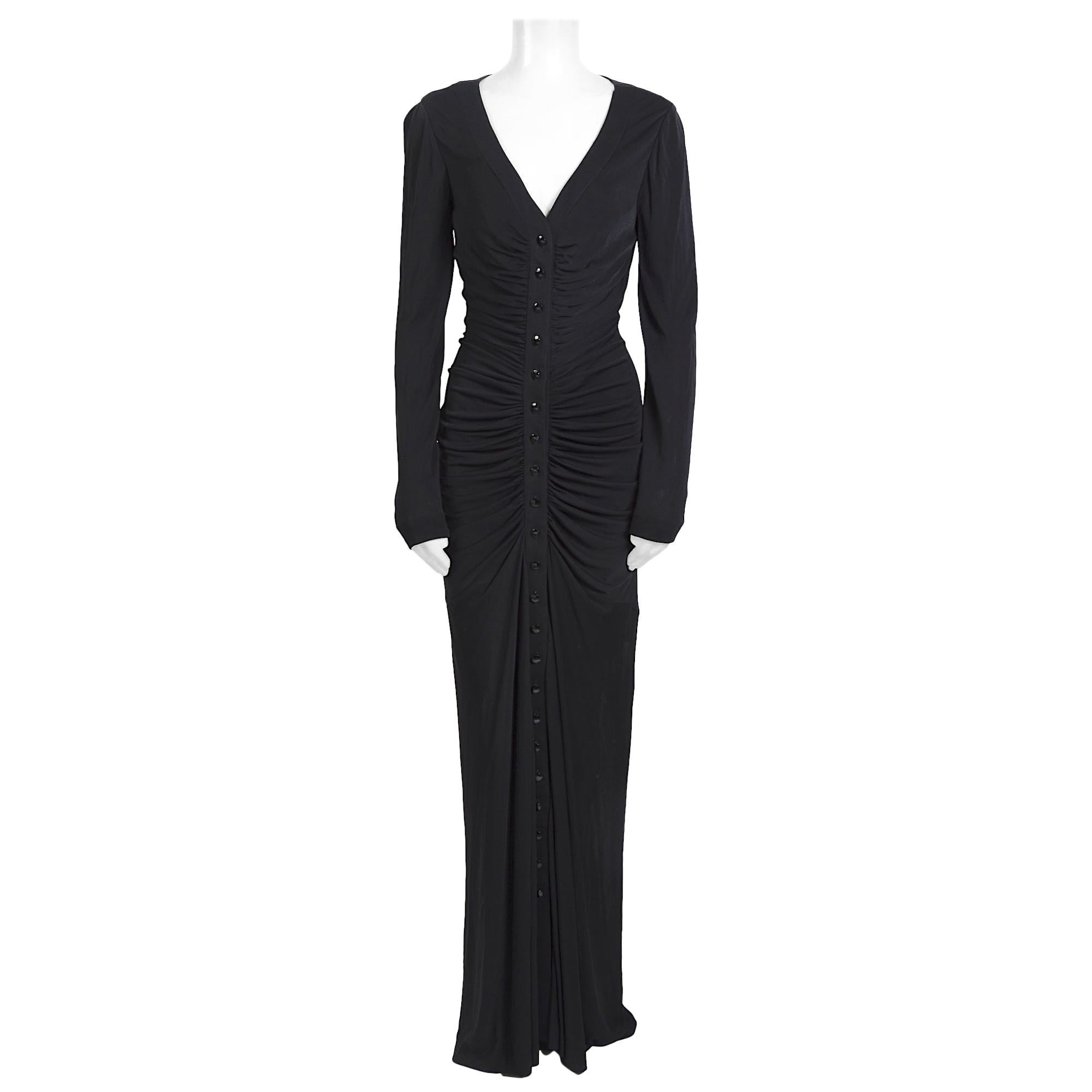 Vintage 90s Jacques Fath draped black jersey long dress