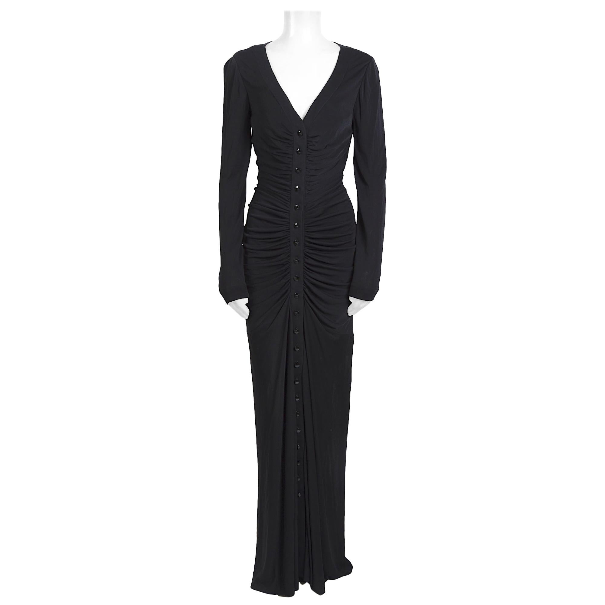 Vintage 90s Jacques Fath draped black jersey long dress 