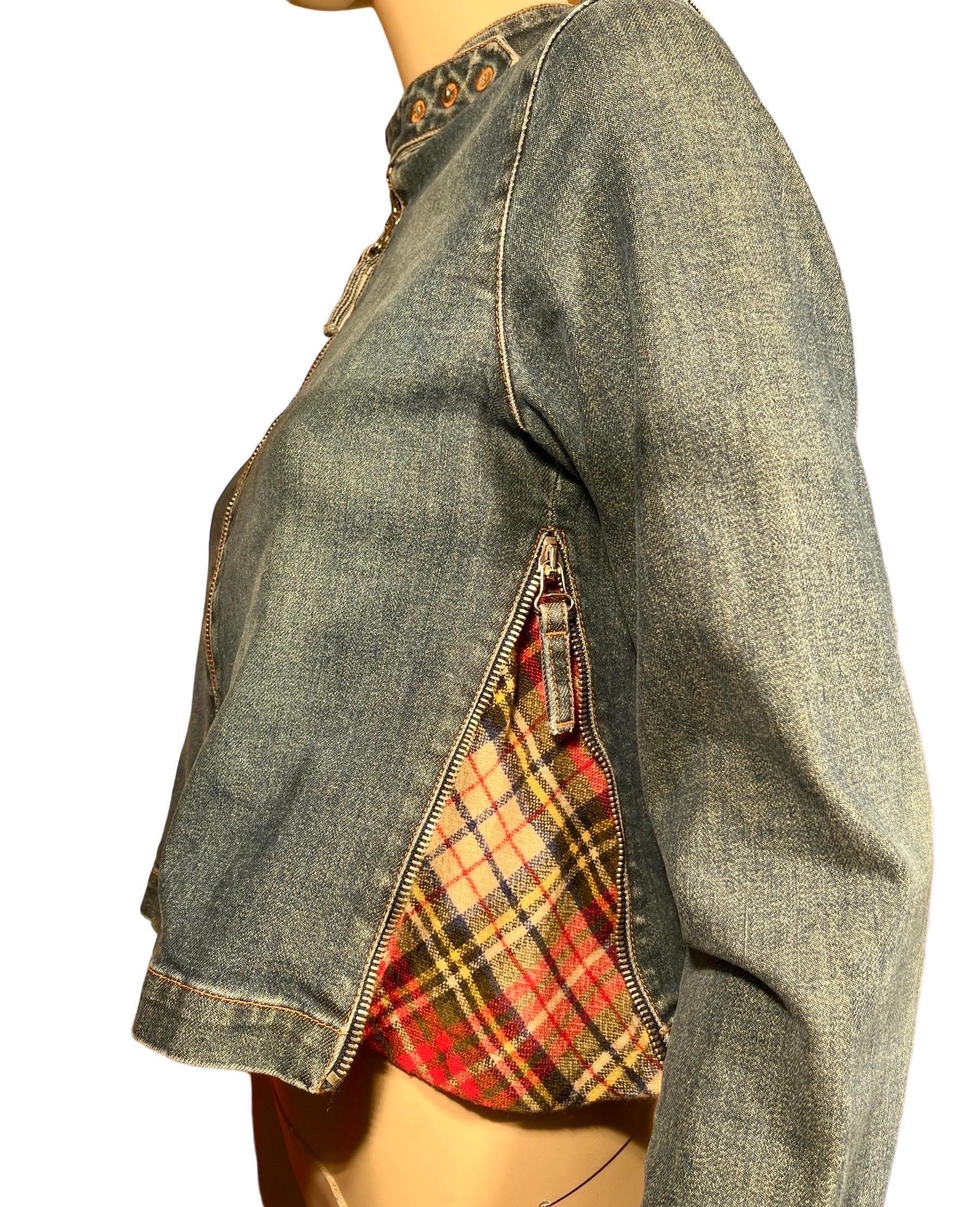 Vintage 90's JEAN PAUL GAULTIER Denim & Plaid Zip-Up Jacket 8