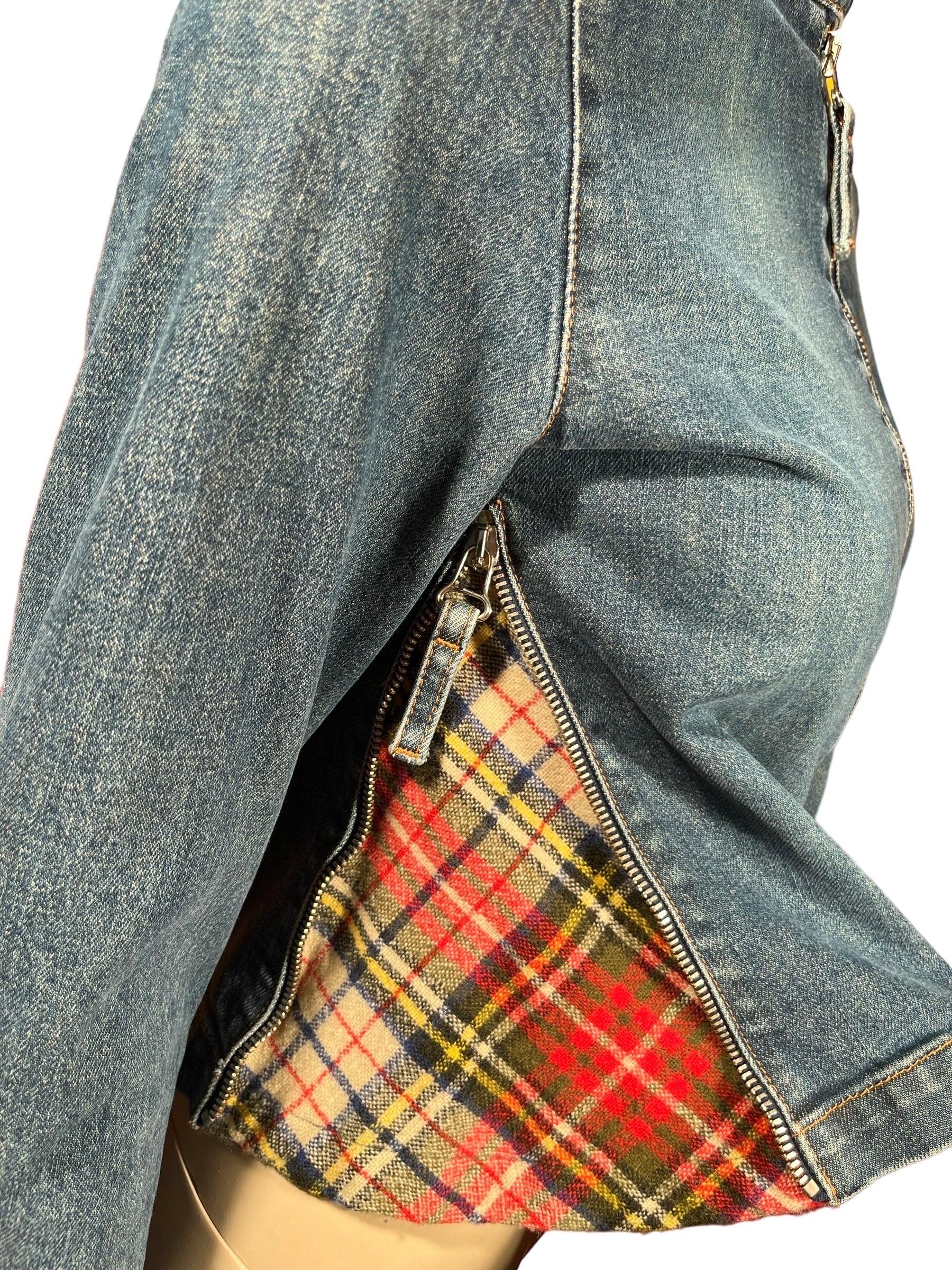 Vintage 90's JEAN PAUL GAULTIER Denim & Plaid Zip-Up Jacket In Excellent Condition In Greenport, NY