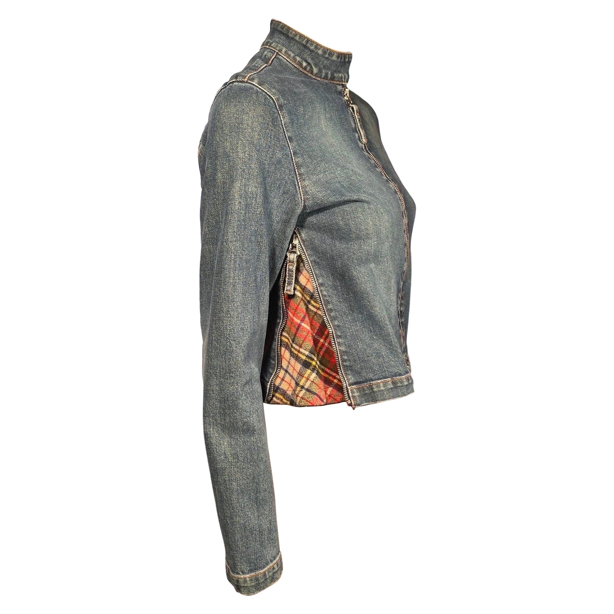 Vintage 90's JEAN PAUL GAULTIER Denim & Plaid Zip-Up Jacket
