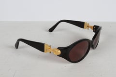 Vintage 90's Kieselstein-Cord Sunglasses Black & Gold "African Queen" Alligator