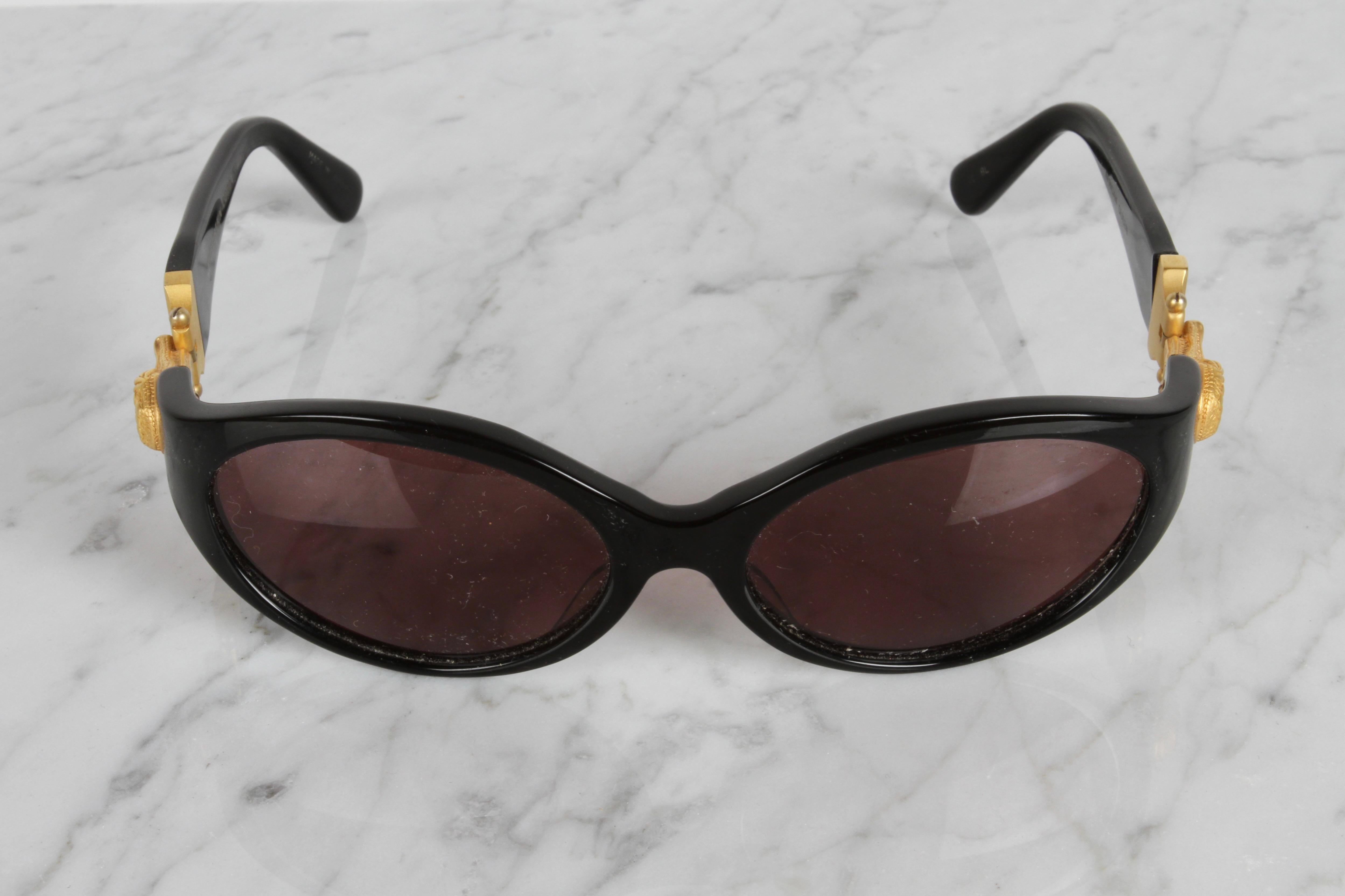 Hollywood Regency Vintage 90's Kieselstein-Cord Sunglasses Black & Gold 