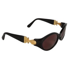 Lunettes de soleil vintage 90's KIESELSTEIN-CORD noir et or "African Queen" Alligator
