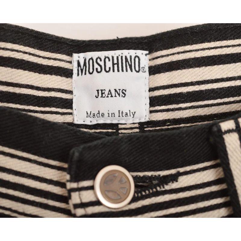 Vintage 90's Moschino 'Barcode' Print Black Pattern Vintage Jeans Trousers In Good Condition For Sale In Sheffield, GB