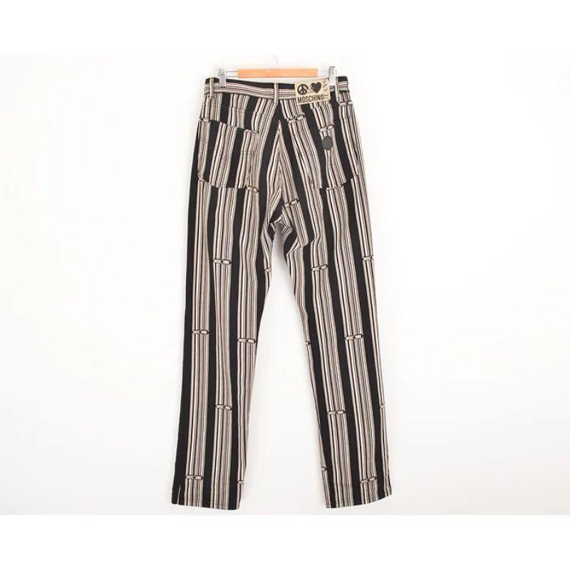 Men's Vintage 90's Moschino 'Barcode' Print Black Pattern Vintage Jeans Trousers For Sale