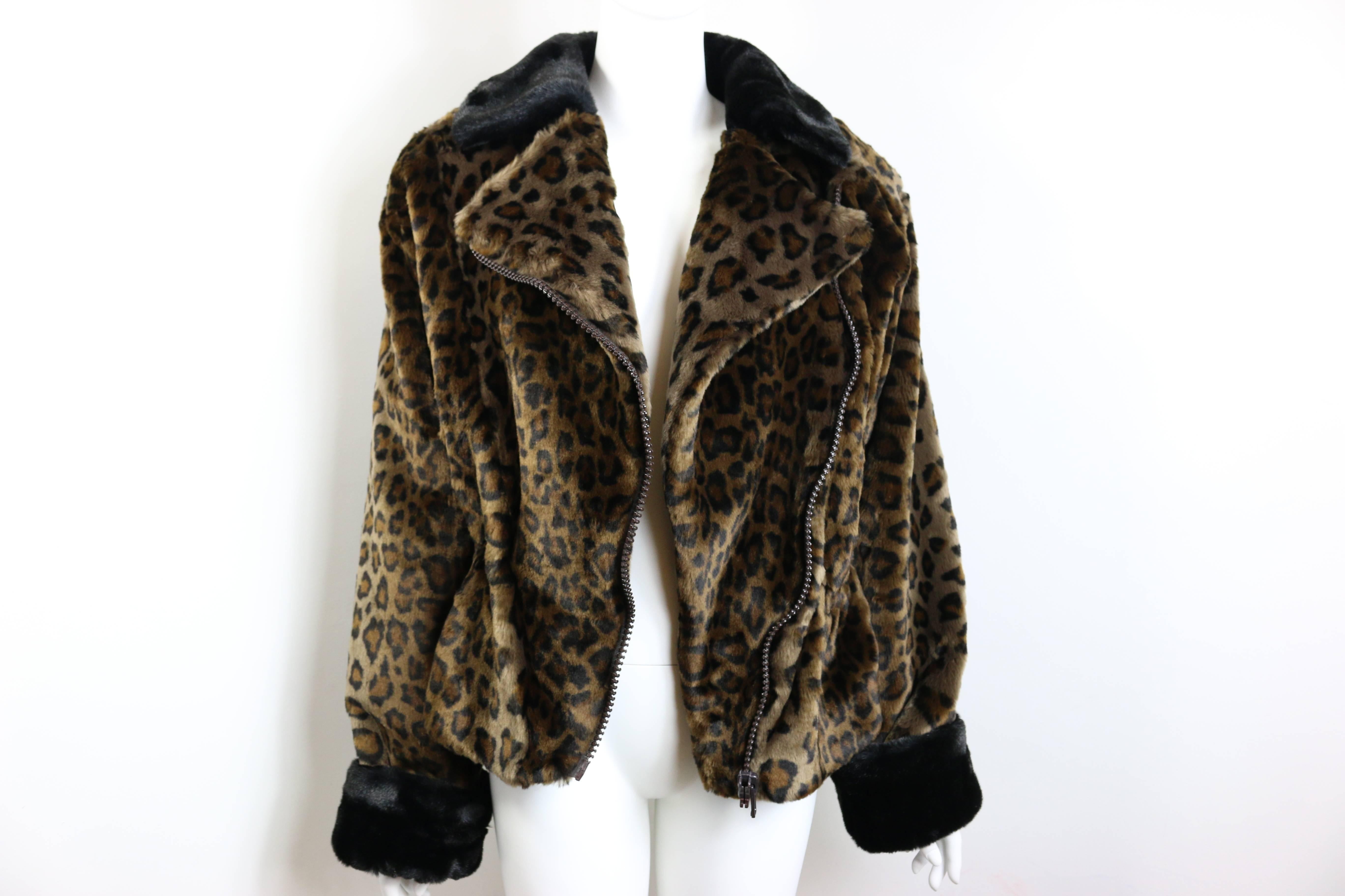 Vintage 90s Nina Ricci Animal Leopard-Print Faux Fur Coat For Sale 1