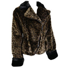 Vintage 90s Nina Ricci Animal Leopard-Print Faux Fur Coat
