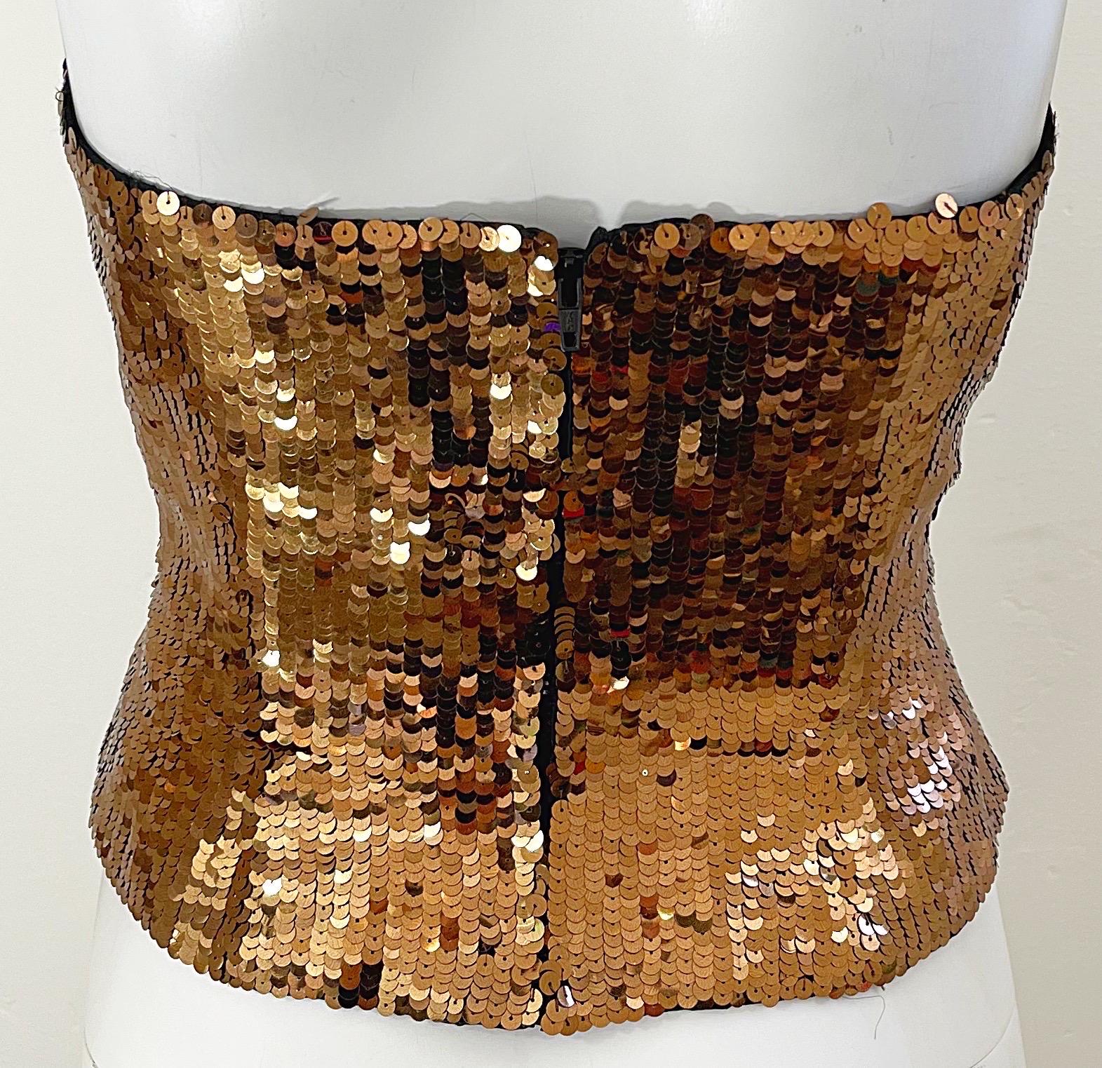 Vintage 90er Jahre Oleg Cassini trägerloses Vintage-Bustier-Oberteil aus Bronze mit Pailletten, 1990er Jahre (Braun) im Angebot
