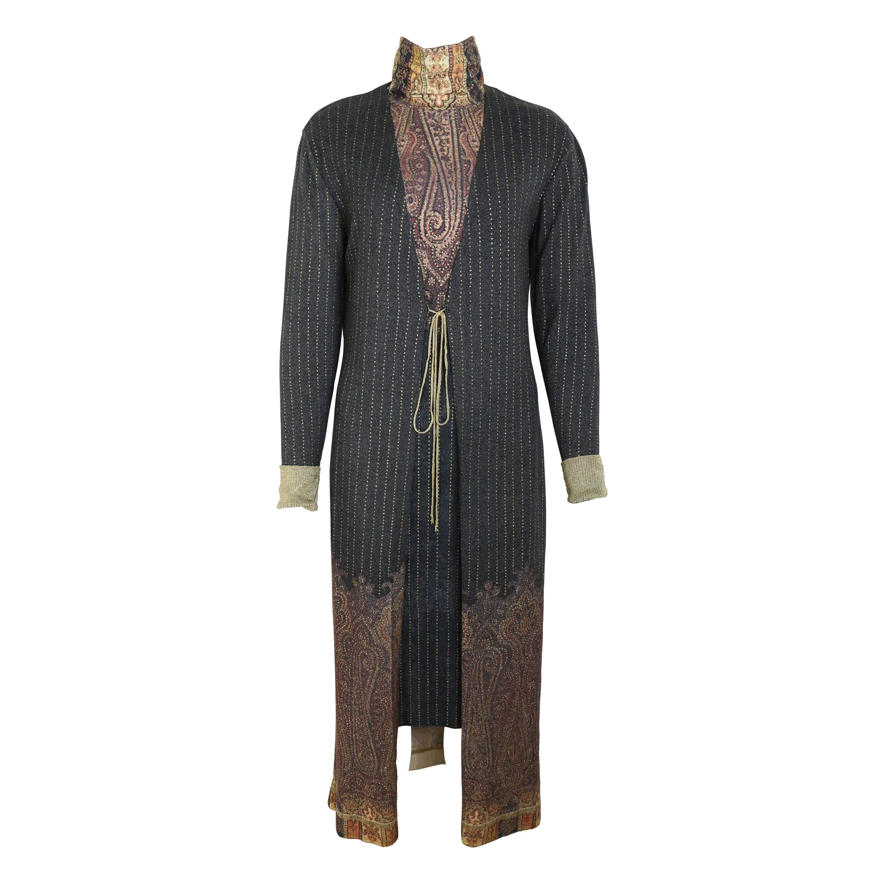 Vintage 90s Roberto Cavalli Art Collection Dress and Long Cardigan  For Sale