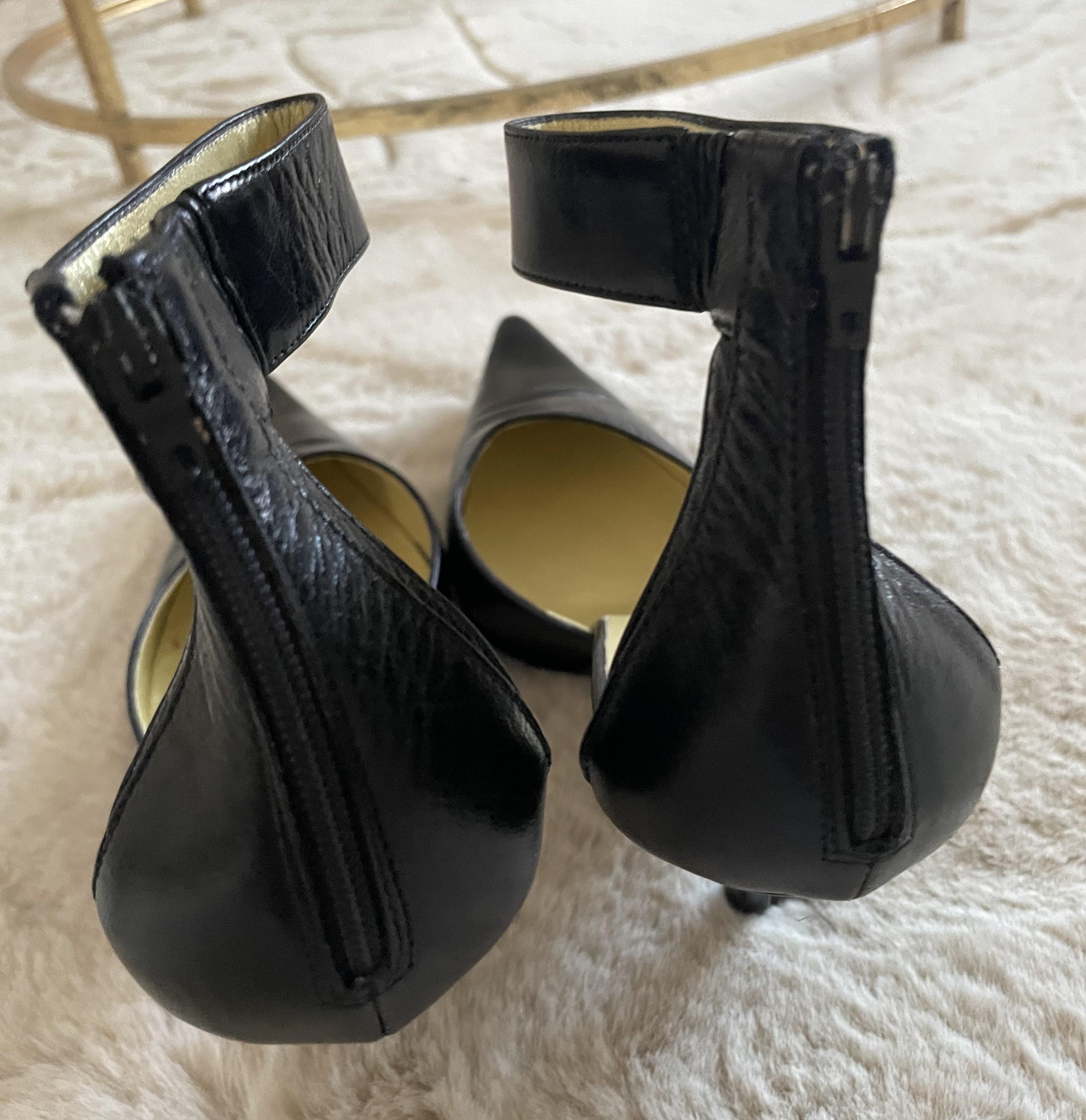 Vintage 90s Sandro Vicari black Pumps Ankle Strap High Heels For Sale 2
