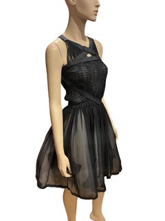 Vintage 90s Stephen Burrows Black Silk Chiffon & Taffeta Layered Dress