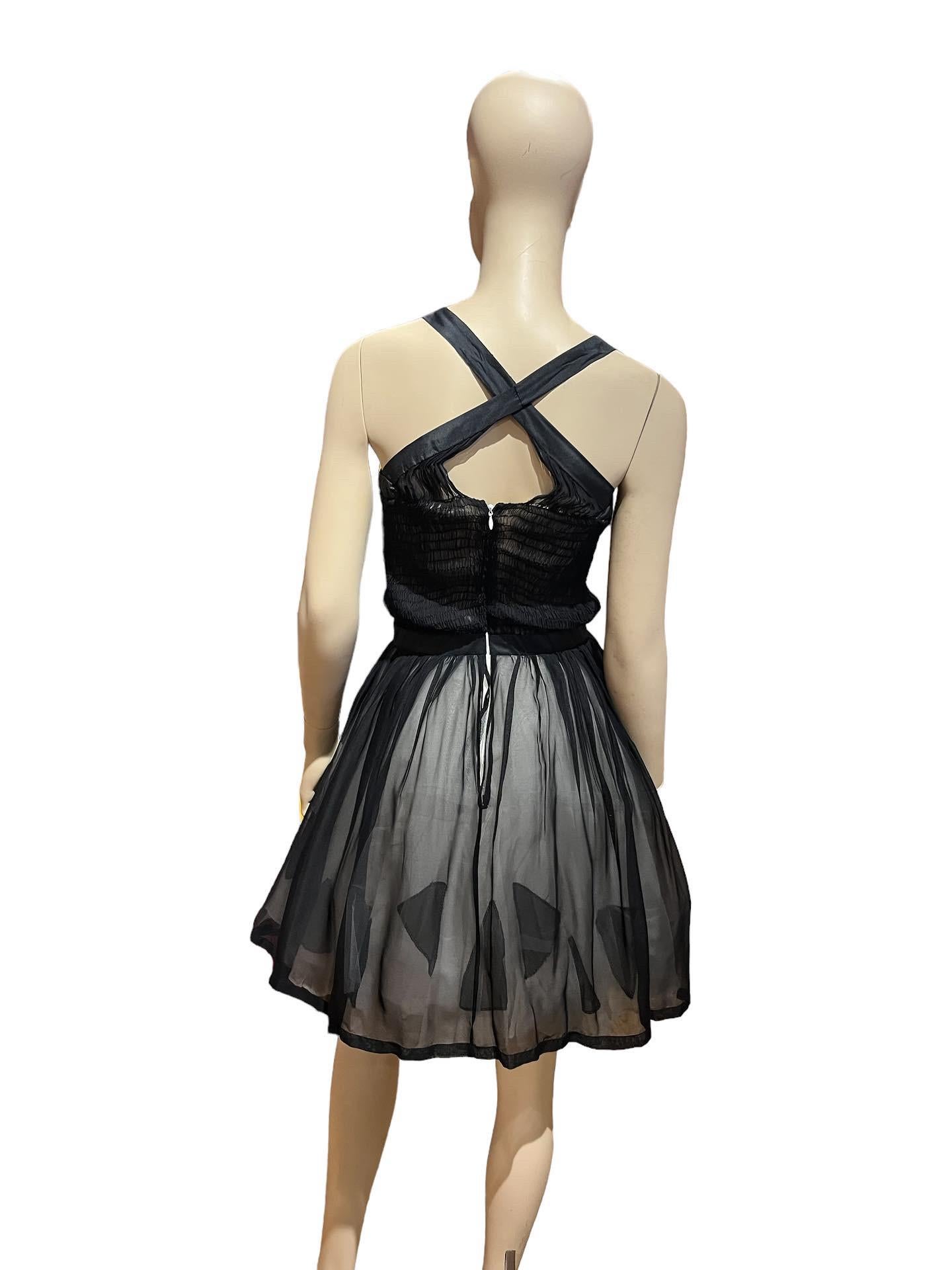 Vintage 90s Stephen Burrows Black Silk Chiffon & Taffeta Layered Dress  In Good Condition For Sale In Greenport, NY