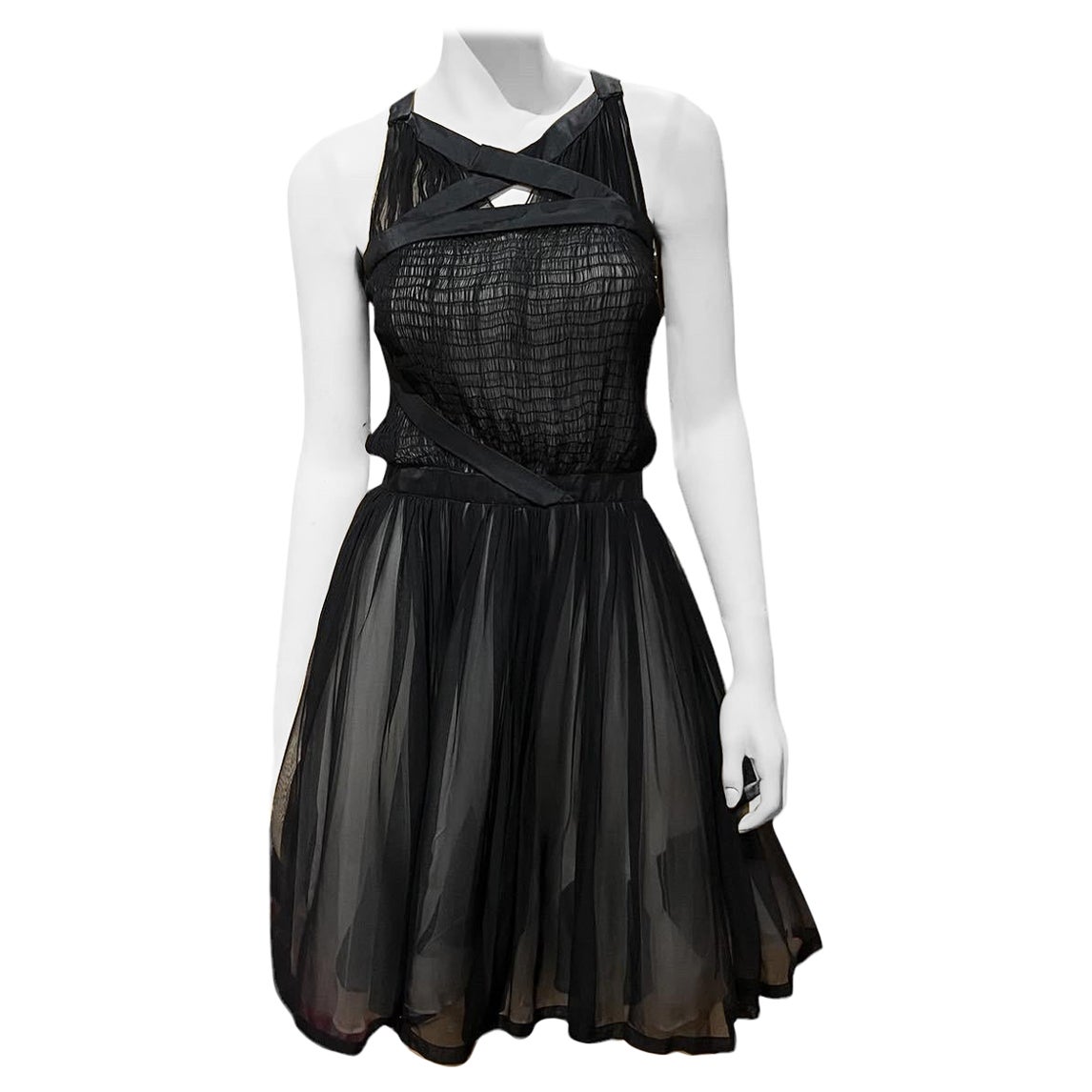 Stephen Burrows Mehrlagiges Vintage-Kleid aus schwarzer Seide, Chiffon und Taft, 90er Jahre im Angebot