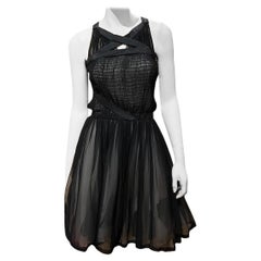 Stephen Burrows Mehrlagiges Vintage-Kleid aus schwarzer Seide, Chiffon und Taft, 90er Jahre