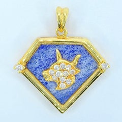 Vintage anni '90 Collana con diamanti e lapis blu Taurus in oro giallo 20K