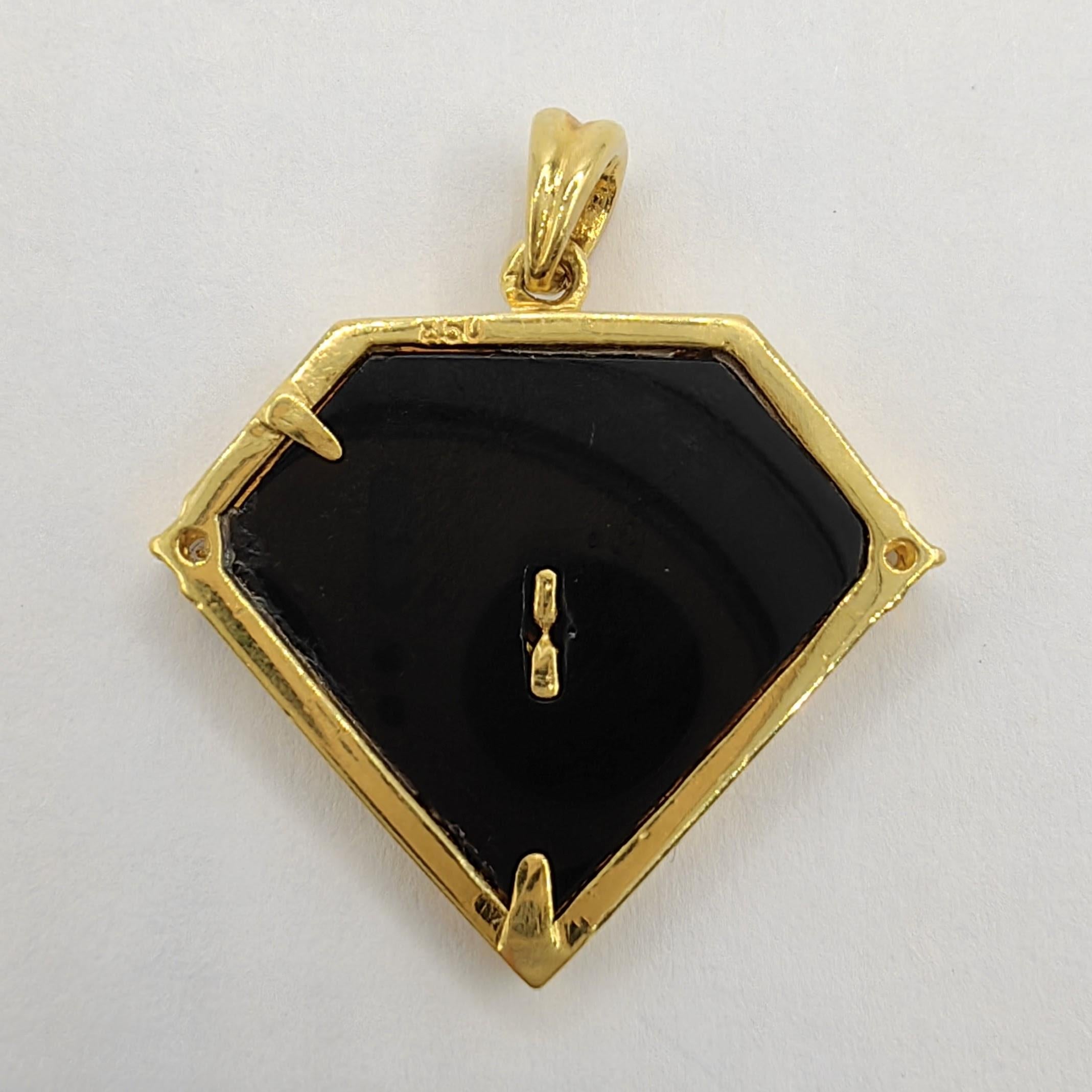 Contemporary Vintage 90's Taurus Onyx Diamond Necklace Pendant in 20K Yellow Gold