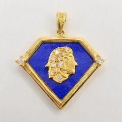 Vintage 90's Virgo Blue Lapis Diamond Necklace Pendant in 20K Yellow Gold