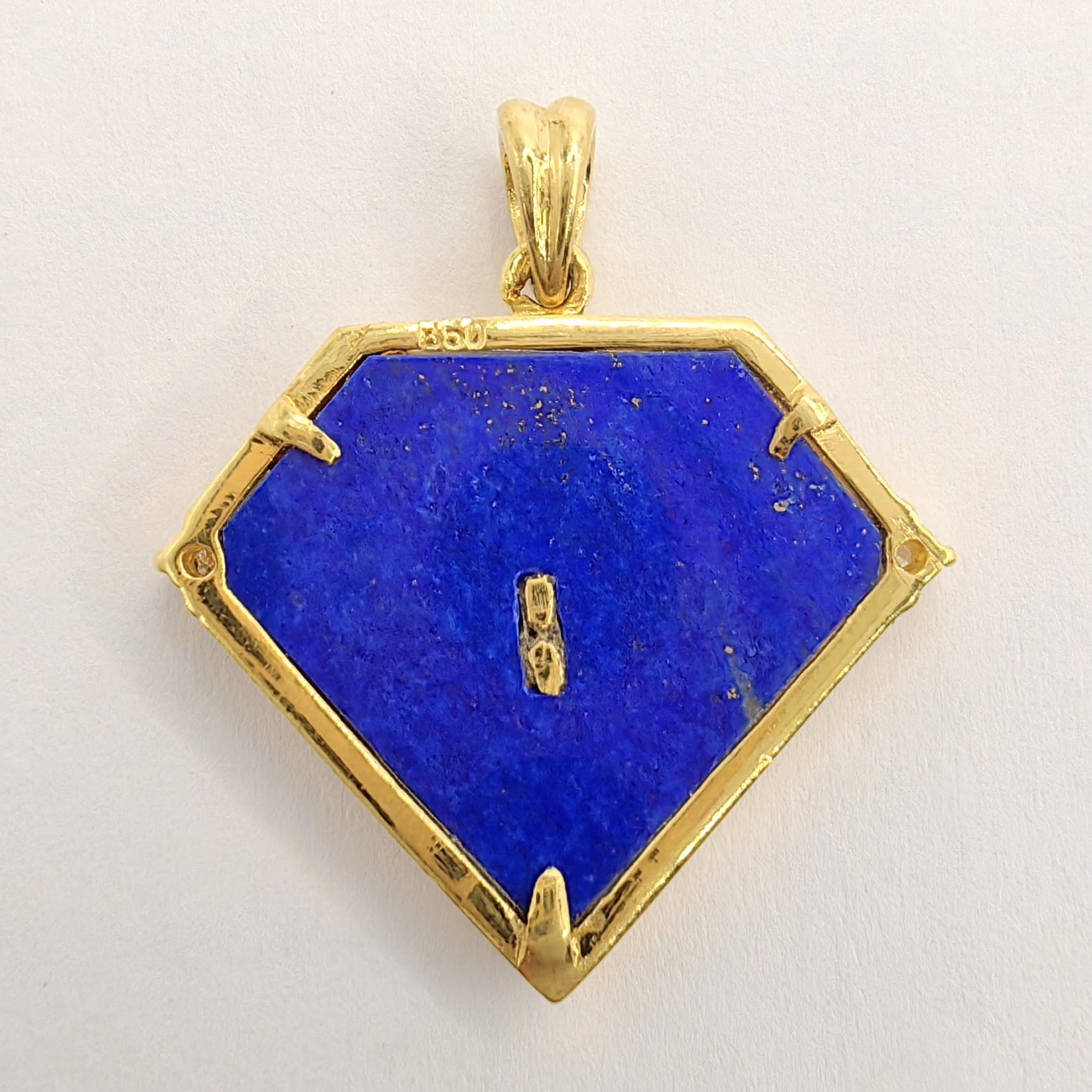 Contemporary Vintage 90's Virgo Blue Lapis Diamond Necklace Pendant in 20K Yellow Gold For Sale