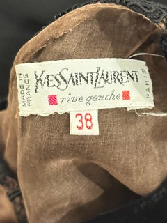 Vintage 90s Yves Saint Laurent Black Silk Velvet Lace Bow Cocktail Dress YSL LBD