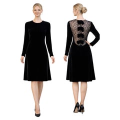 Vintage 90s Yves Saint Laurent Black Silk Velvet Lace Bow Cocktail Dress YSL LBD