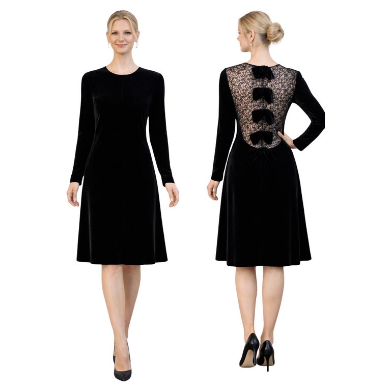 Vintage 90s Yves Saint Laurent Black Silk Velvet Lace Bow Cocktail Dress YSL LBD Vintage 90s Yves Saint Laurent Black Silk Velvet Lace Bow Cocktail Dress YSL LBD