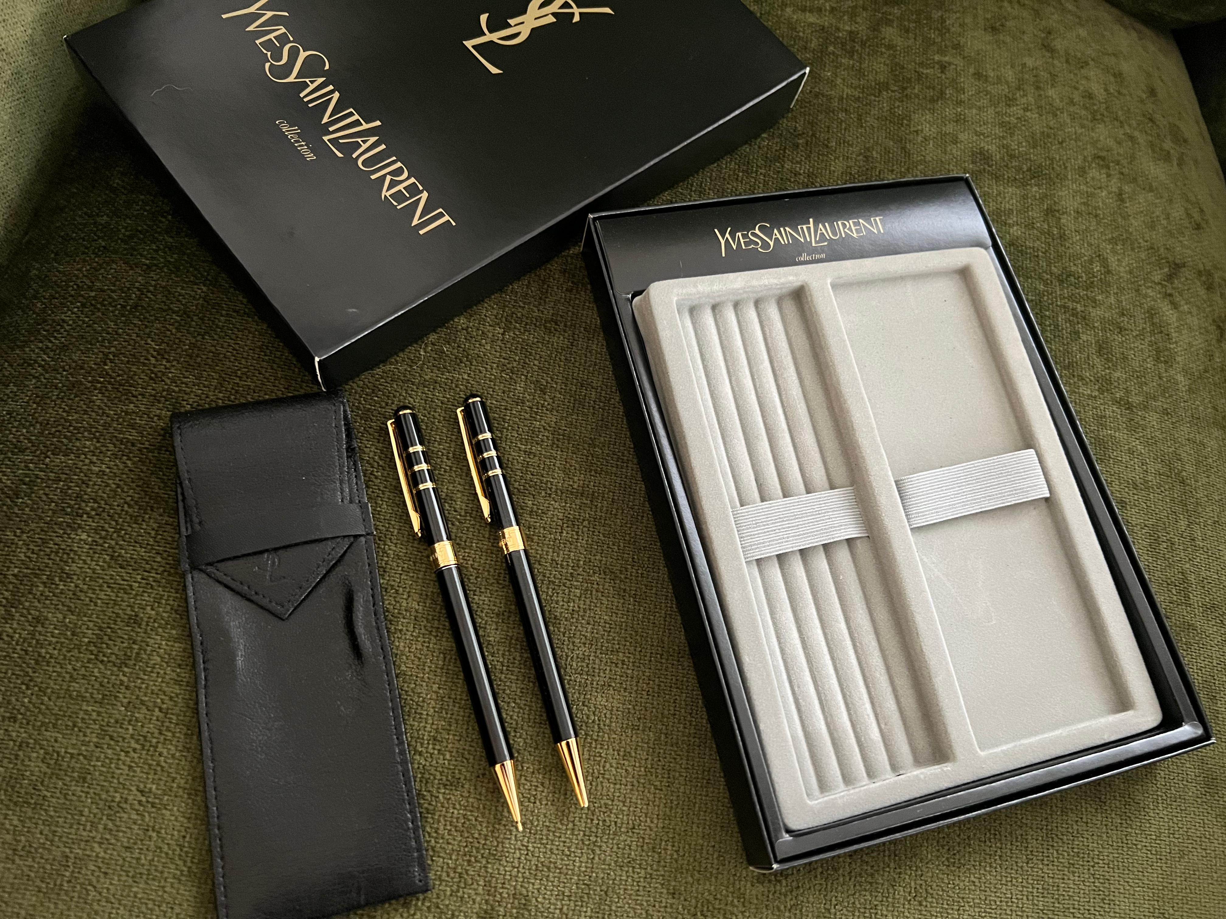 Vintage 90s Yves Saint Laurent “YSL” Pen & Pencil & Leather Case For Sale 4