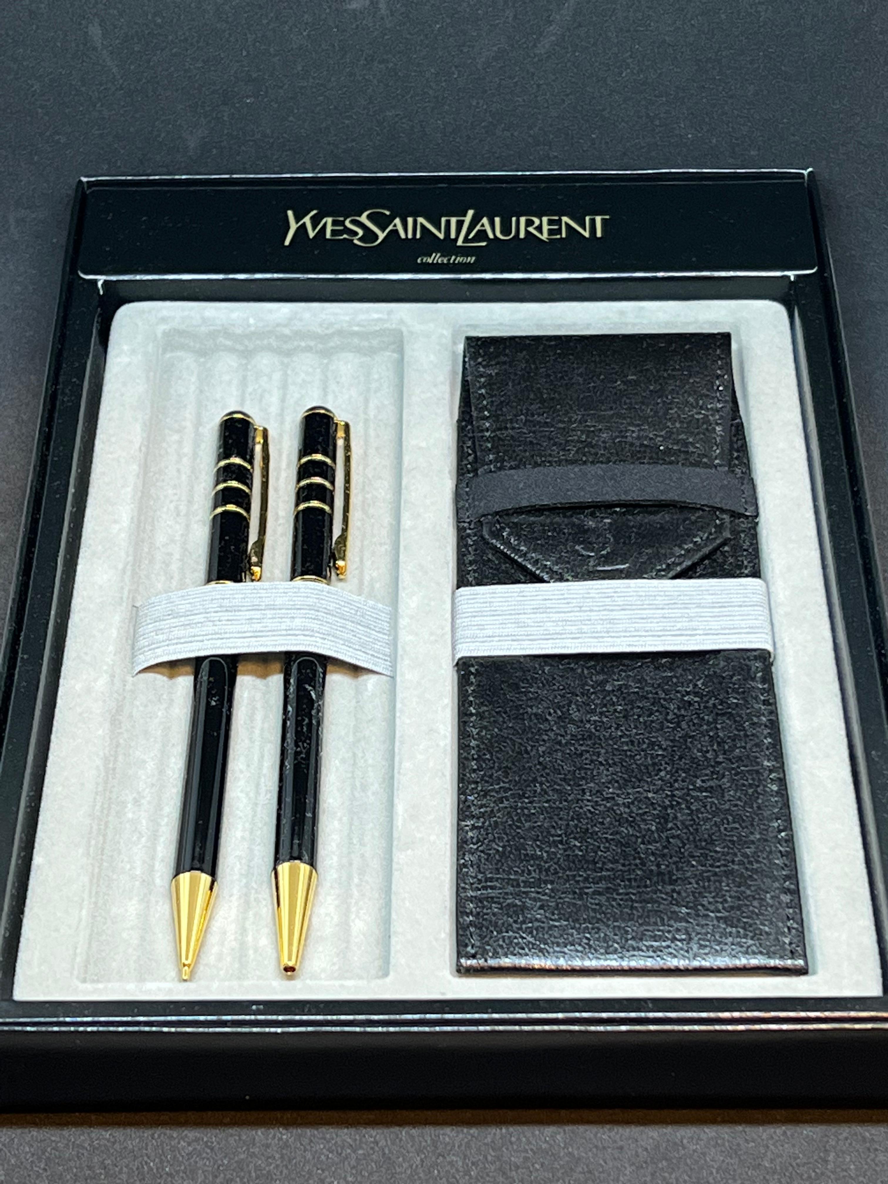 Vintage 90s Yves Saint Laurent “YSL” Pen & Pencil & Leather Case In Excellent Condition In New York, NY