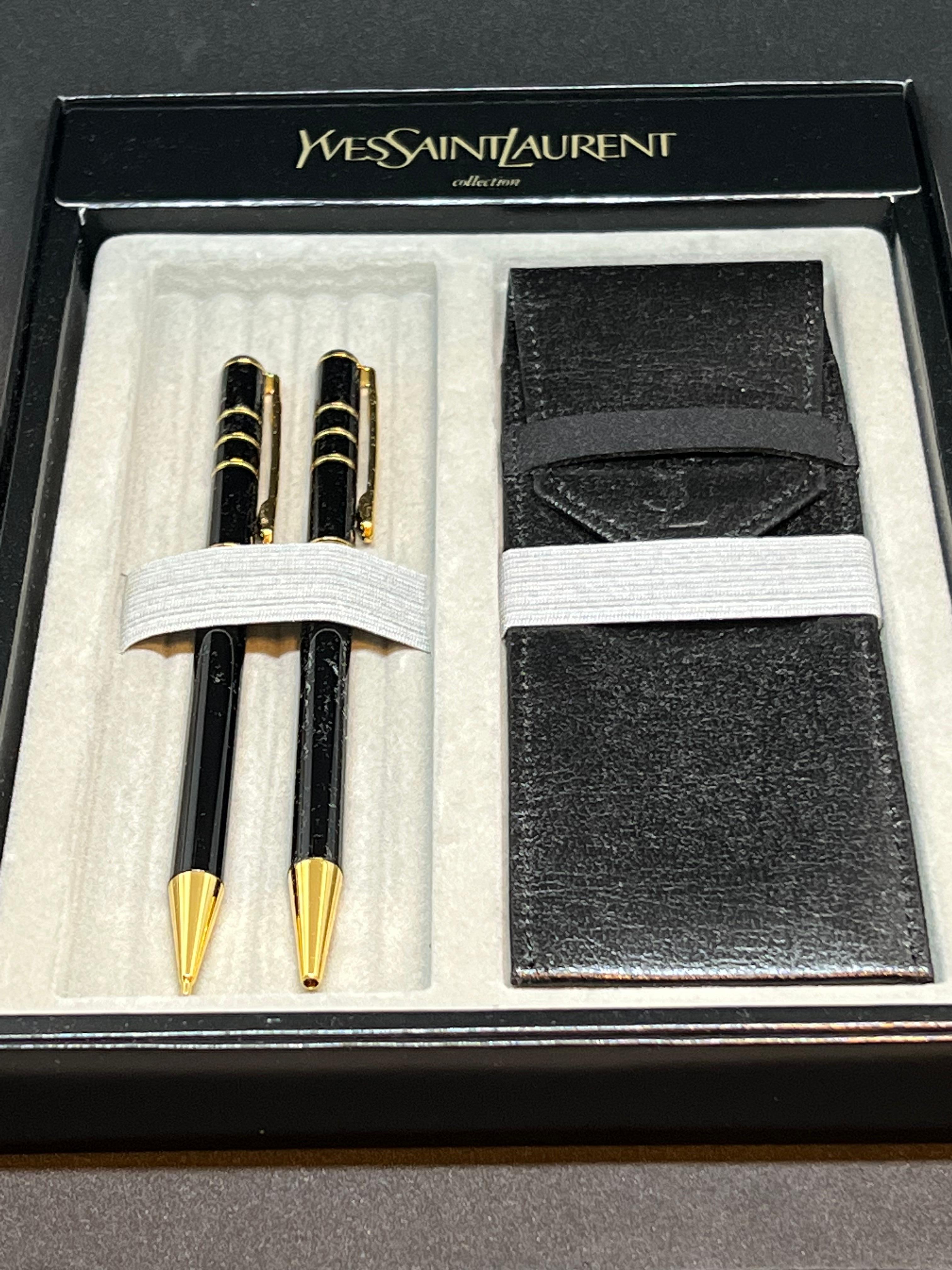 Women's or Men's Vintage 90s Yves Saint Laurent “YSL” Pen & Pencil & Leather Case For Sale