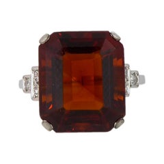 Retro 9.16ct Madeira Quartz Cocktail Ring, Art Deco Style Design 