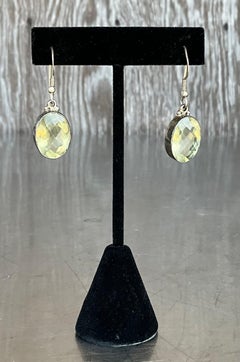 Vintage 925 Silver Drop Earrings with Green Gemstone