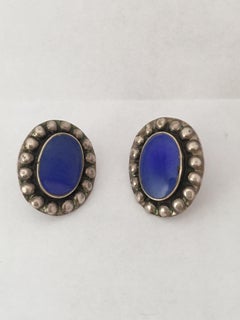 Vintage 925 Silver Pair of Earrings with Blue Agate