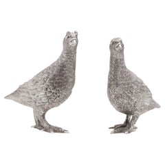 Vintage 925 silver pair of heavy grouse bird figurines