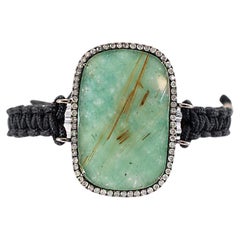 Vintage 925 Sterling Amazonite Halo Diamond Braided Rope Bracelet