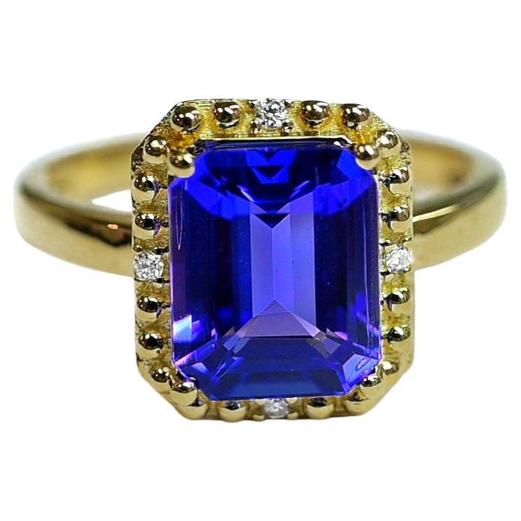 14K Gold Natural Tanzanite Halo Ring 3.33 Ctw Bridal Wedding Ring
