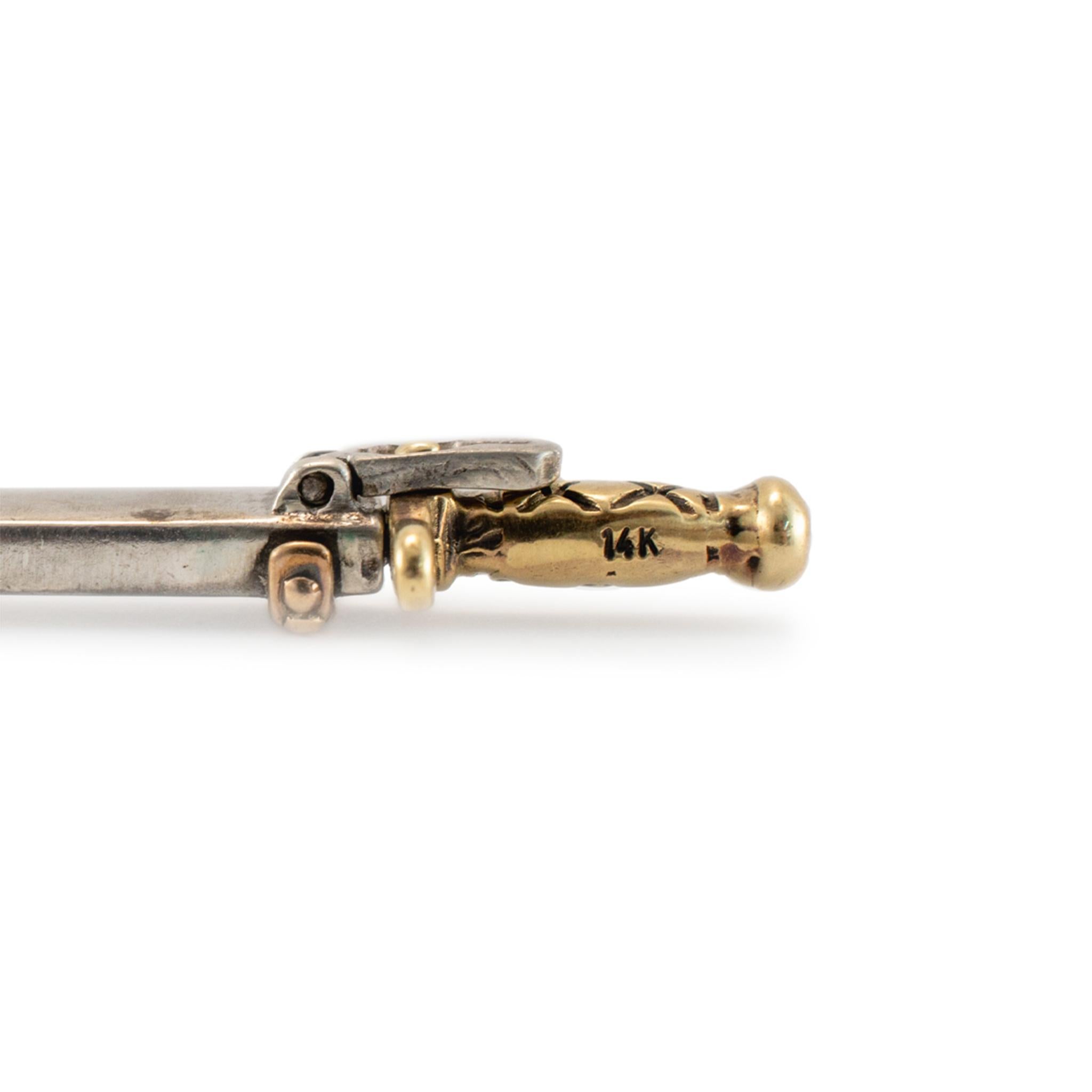 da uomo o donna Ciondolo a forma di spada d'epoca in argento 925 e oro giallo 14K in vendita