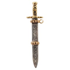Vintage 925 Sterling Silver & 14K Yellow Gold Sword Pendant