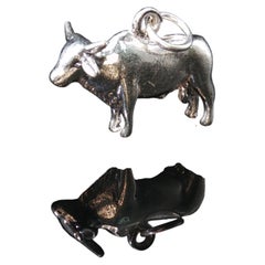 Vintage 925 Sterling Silver 3D longhorn Bull Cow Charm Pendant 3.8g