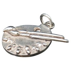 Vintage 925 Sterling Silver Artist Paint Palette and Brush Charm 3.3g