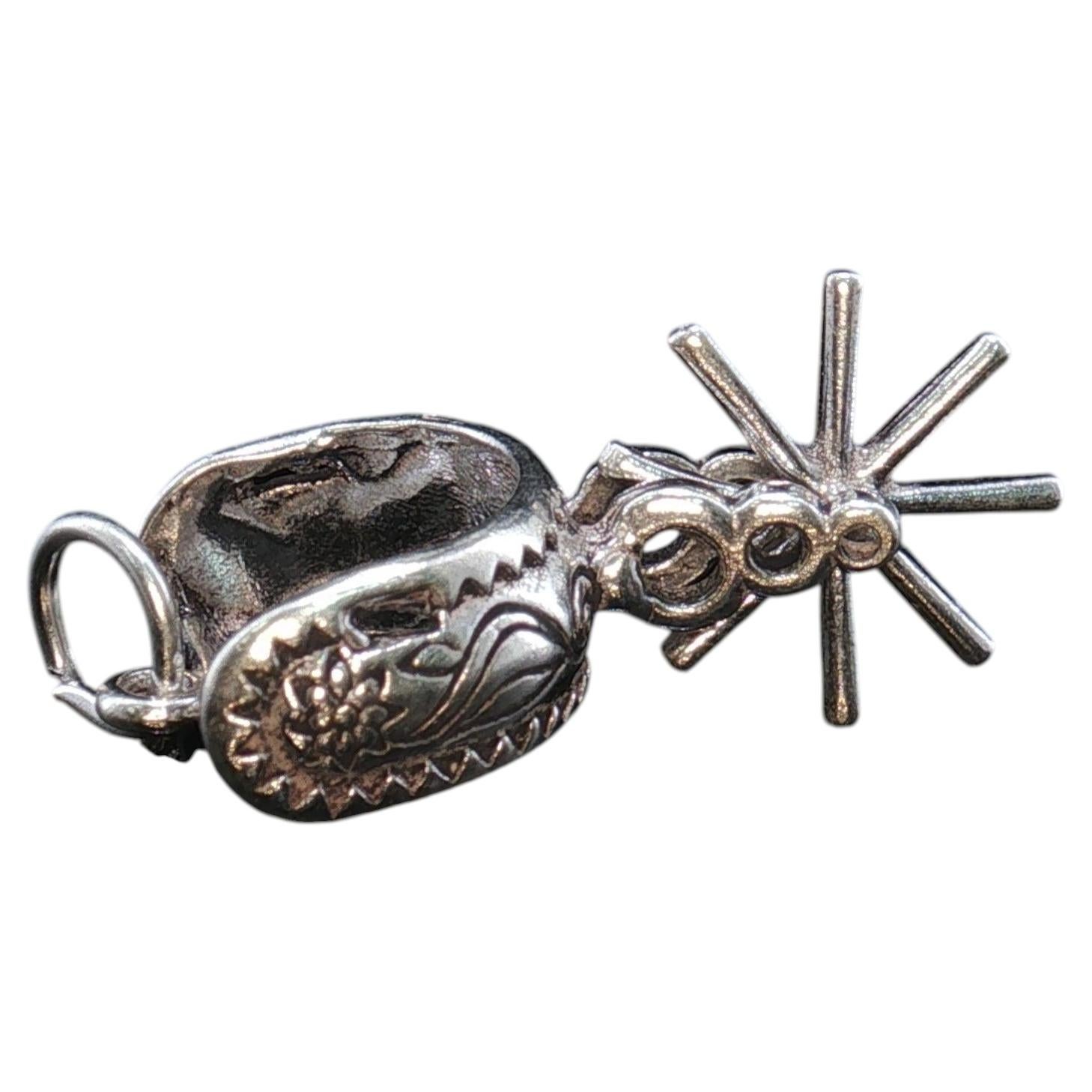 Vintage 925 Sterling Silver Cowboy Spur Charm Movable Rowel 2.2g