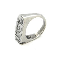 Vintage 925 Sterling Silver Egyptian Stirrup Signet Ring