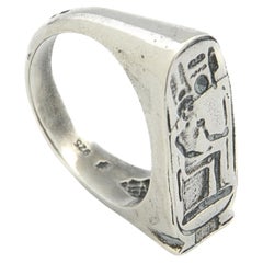 Vintage 925 Sterling Silver Egyptian Stirrup Signet Ring
