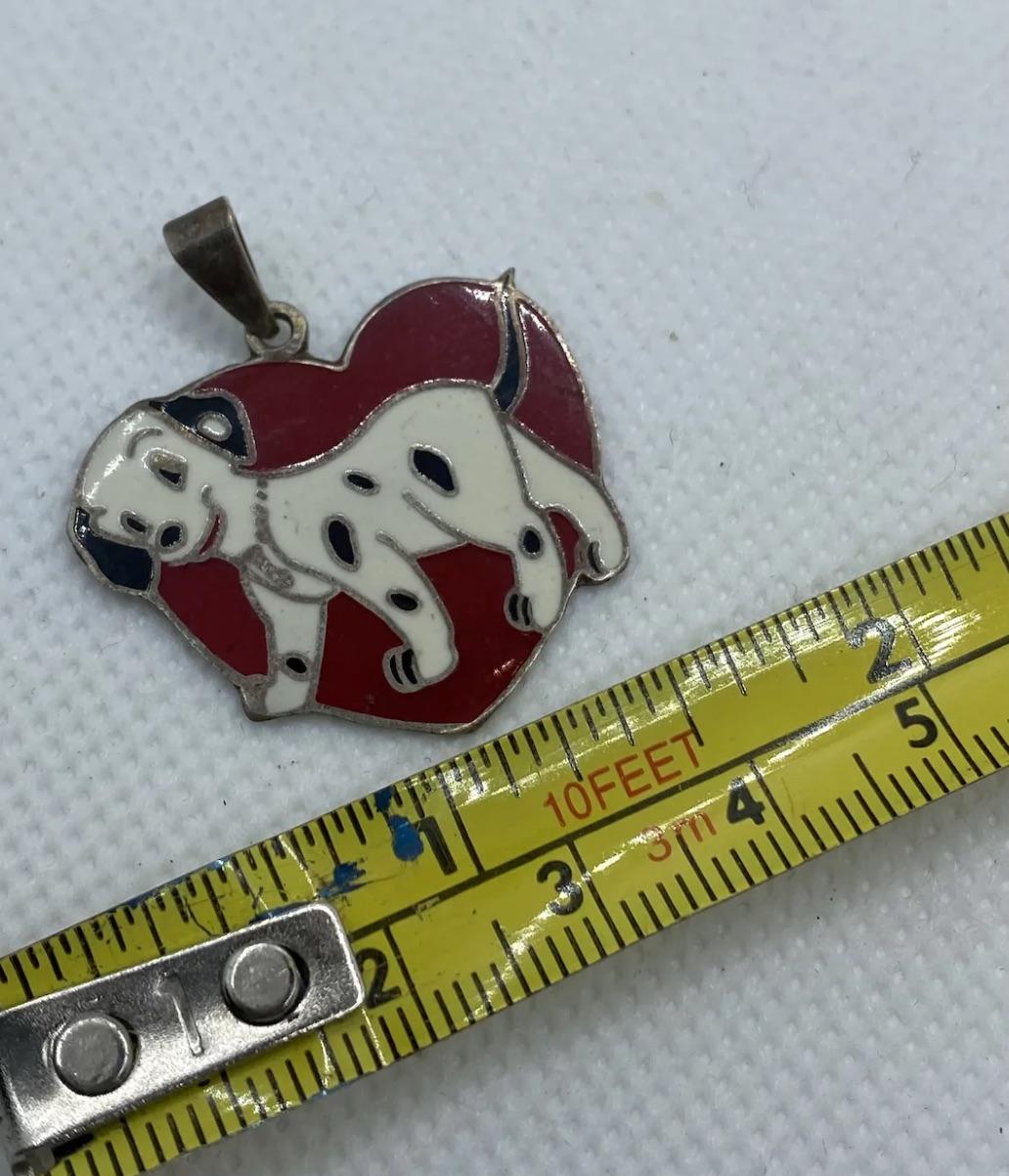 Vintage 925 Sterling Silver Enamel Mexico Dalmatian Dog Pendant In Good Condition For Sale In New York, NY